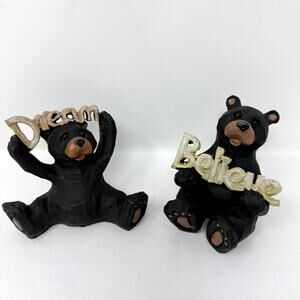 Slifka Black Bear Dream Believe Figurines Set Carved Wood Look Cottage Decor